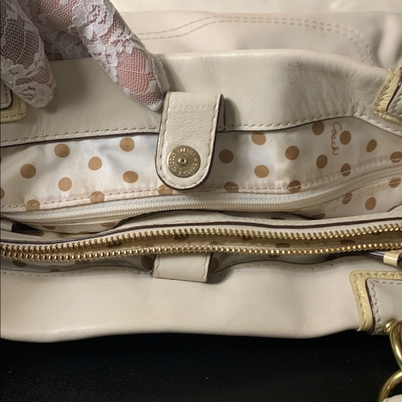 COACH Peyton Carryall Leather Satchel (EUC) Bone/ Gold - Picture 12 of 17